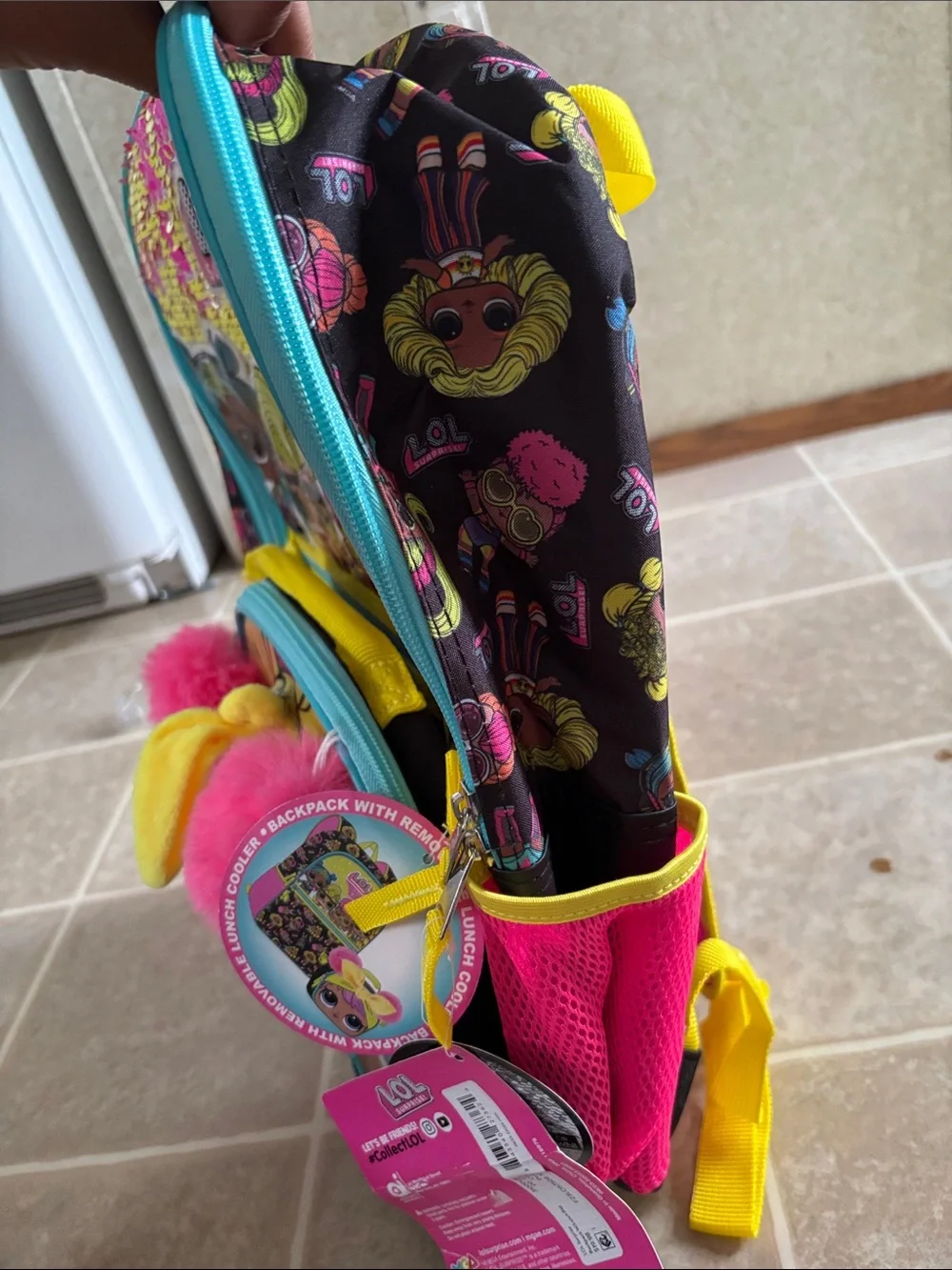 L.O.L. Surprise! Kids Pink & Yellow Sequin Backpack with Pom Pom Charm
